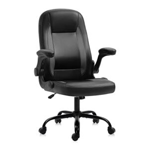 SEATZONE Executive Office Chair Leather Modern Computer Chair Black Desk Chair with Wheels and Arms for Adults