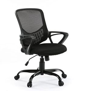 Home Office Chair Ergonomic Computer Desk Chair Mesh Mid-Back Height Adjustable Swivel Chair with Armrest, Black