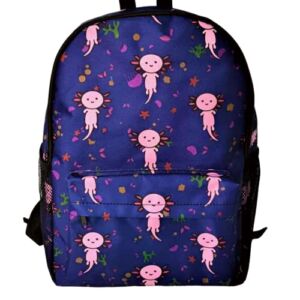PUFFOLOGY Cute Axolotl Salamander Blue School Bag, elementary kindergarten bookbag for children, teens, adults, girls, boys, kids Backpack Travel Bags, thanksgiving, Christmas, birthday gifts (Blue)