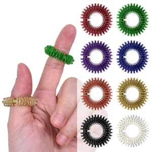 Wisdompro 16 Pcs Spiky Sensory Finger Rings, Stress Relief Rings for Teens, Men and Women, Back to School Supplies, 8 Colors