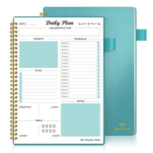 Daily Planner Undated, To Do List Notebook with Hourly Schedule Calendars Meal, Spiral Appointment Organizers Notebook for Man/ Women, Pocket,Pen Loop, 160 Pages (7×10″)