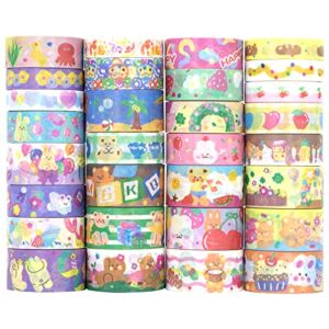 30 Rolls Kawaii Washi Tape Set – Cute Bear Print Washi Tapes Decorative for Kids, School Supplies, Journalings,Scrapbooking, DIY Crafts, 20/15/10mm Wide