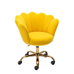 hegmentine Modern Home Office Chair Desk Chair Task with Wheels Swivel Vanity Chair Makeup Chair Height Adjustable Chairs Velvet Living Room, Bedroom(Yellow)