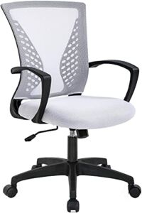 Desk Chair Office Chair Swivel Computer Chair Executive Chair with Lumbar Support Armrests Adjustable Seat Height,Mesh Computer Chair Rolling Swivel Chair for Home Office Conference Room(White)