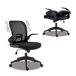 Ergonomic Office Chair Desk Chair for Home Office,Folding Mesh Computer Chair with Lumbar Support and Flip-up Arms,Black