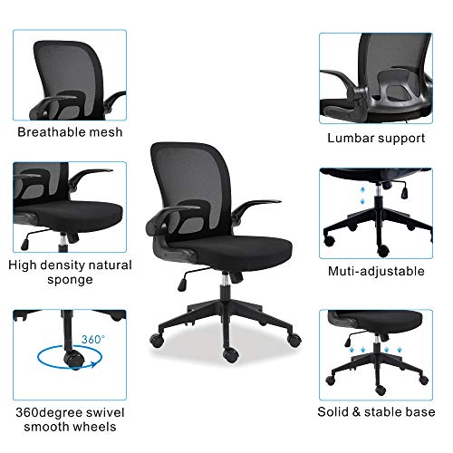 Ergonomic Office Chair Desk Chair for Home Office,Folding Mesh Computer Chair with Lumbar Support and Flip-up Arms,Black | The Storepaperoomates Retail Market - Fast Affordable Shopping