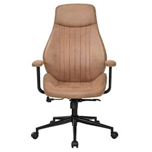 Modern Computer Desk Chair Ergonomic Office Chair Suede Leather Executive Office Chair High Back Task Chair with Padded Armrest,Brown