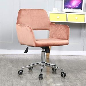 Velvet Fabric Home Office Chair with Open Back Upholstered Swivel Desk Chair with Arms and Adjustable Height for Small Spaces Home Office Living Room Bedroom Pink