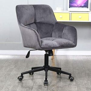 Home Office Desk Chair Velvet Task Chair Accent Chairs – Comfy Computer Chair for Desk, Adjustable Swivel Chair Coffee Chairs Padded Arm Chair for Living Room Bedroom (Grey)