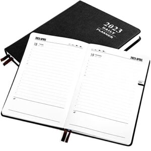 KESOTE 2023 Daily Planner – One Page a Day, 2023 Diary Planner 5.7 x 8.3″ Hardcover Weekly Monthly Planner Agenda 12 Month, A5 Diary Notebook Planner, Black