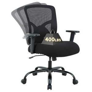 Big and Tall Ergonomic Office Chair 400lbs Executive Desk Chair,Mesh Computer Chair Height Adjustable Arms High Back Task Chair Rolling Swivel Chair with Lumbar Support Headrest and Wheels,Black