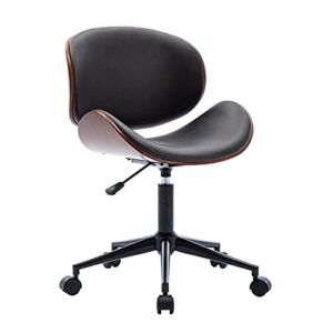 SSLine Mid-Century Armless Office Chair Elegant Bentwood & Leather Swivel Computer Chair Ergonomic Upholstery Rolling Task Chairs on Wheels Adjustable Desk Chair for Home Study Office Small Place