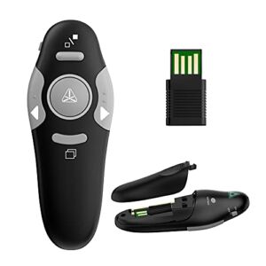 QUI Presentation Clicker Wireless Presenter Remote, RF 2.4GHz USB Powerpoint Clicker for Mac/Keynote/PPT/PC, Red Light Pointer for Presentations Remote for Office Classroom