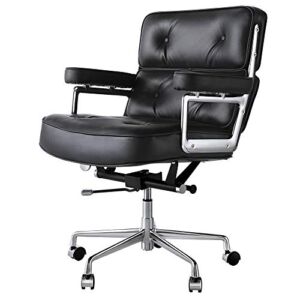 TEMI Mid Back Genuine Leather Office Chair, Adjustable Height Home Office Desk Chair, Liftable Swivel Computer Chair with Rolling Casters for Home Office Use, Easy to Assembly, Black