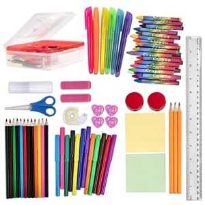 Kraftic School Supplies Set Complete Back to School Supplies Kit with Removable Tray and Organizer Art Supplies for Kids of All Ages