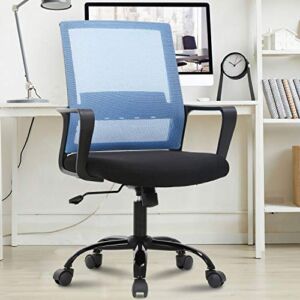 Home Office Chair Ergonomic Desk Chair Mid Back Mesh Chair Swivel Rolling Computer Chair Modern Task Chair Executive Chair,with ArmrestsLumbar Support Task Adjustable Stool for Women Men -Blue