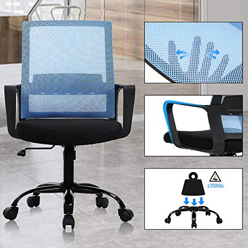 Home Office Chair Ergonomic Desk Chair Mid Back Mesh Chair Swivel Rolling Computer Chair Modern Task Chair Executive Chair,with ArmrestsLumbar Support Task Adjustable Stool for Women Men -Blue | The Storepaperoomates Retail Market - Fast Affordable Shopping