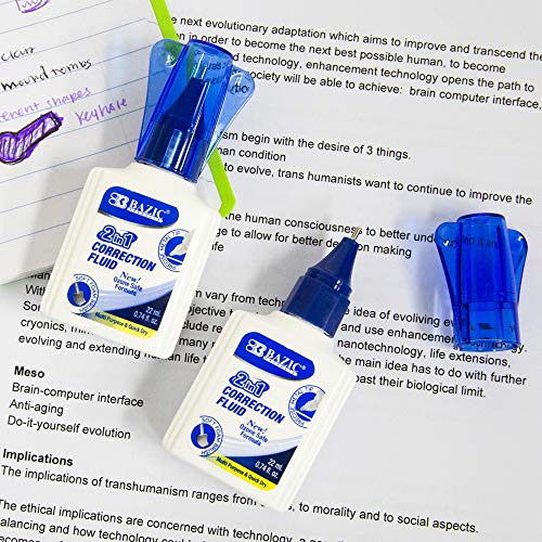 BAZIC Correction Liquid 2 in 1 (0.74 oz / 22 ml), Foam Brush & Precise Metal Tip Applicator, Instant Corrections Pen White Out Wipe Out Fluid, 2-Pack | The Storepaperoomates Retail Market - Fast Affordable Shopping