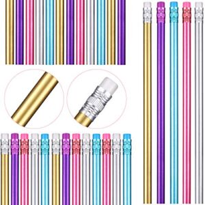 Holographic Pencils with Erasers Metallic Assorted Colors Wooden Glitter Pencils Optical Illusion Pencils HB Pencils (12 Pieces)