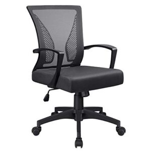 Furniwell Office Chair Home Office Desk Chair Mid Back Mesh Desk Chair Ergonomic Lumbar Support Computer Chair Swivel Rolling Task Chair with Armrest (Black)