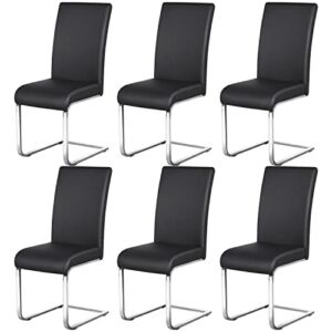 Yaheetech 6pcs Office Chairs Armless Desk Chairs Leather Upholstered Seat and Metal Legs Side Chairs with High Back Modern, Black