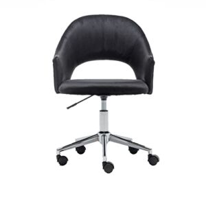 BTEXPERT Swivel Makeup Vanity Velvet Home Office Chair, Adjustable Upholstered Accent, Black
