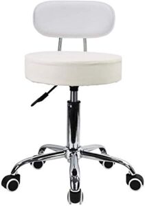 AICKSN PU Leather Rolling Stool with Mid Back Height Adjustable Office Computer Medical Home Drafting Swivel Task Chair with Wheels （White）