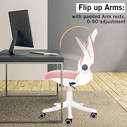 ELECWISH Office Chair Ergonomic Desk Chair Mid Mesh Back Swivel Seat Adjustable Lumbar Support Executive Chair with Flip up Armrests (Pink) | The Storepaperoomates Retail Market - Fast Affordable Shopping