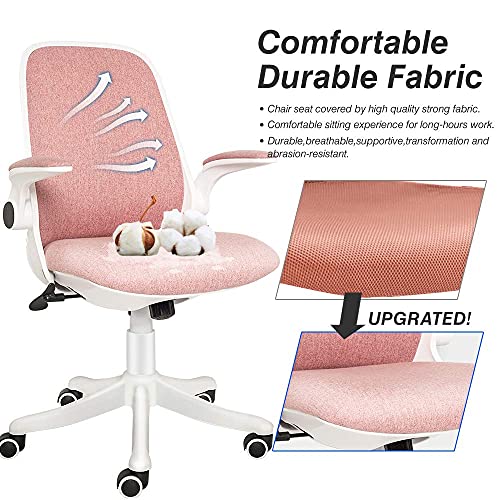 ELECWISH Office Chair Ergonomic Desk Chair Mid Mesh Back Swivel Seat Adjustable Lumbar Support Executive Chair with Flip up Armrests (Pink) | The Storepaperoomates Retail Market - Fast Affordable Shopping
