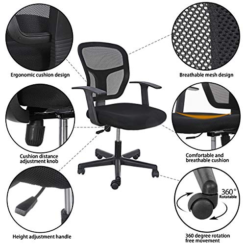 Saturnpower Ergonomic Office Chair Mid-Back Home Desk Chair with Armrests, Height Adjustable, Mesh Back, Swivel Rolling Home Desk Task Computer Gaming Chair，Black | The Storepaperoomates Retail Market - Fast Affordable Shopping
