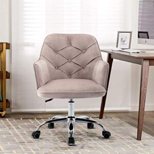 Goujxcy Office Chair, Swivel Upholstered Velvet Fabric Padded Seat Shell Backrest Computer Chair, Vanity Chair for Living Room Bedroom, Grey