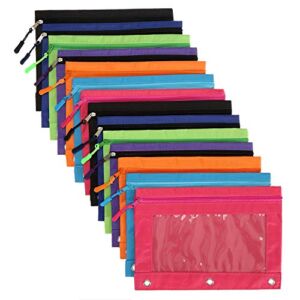 Yopay 14 Pack Binder Pencil Pouch for 3 Ring Binder, B5 Size Zipper Pulls Pencil Bags Case, Cosmetic Bags with Clear Window for School, Office, Oxford Cloth, 7 Colors