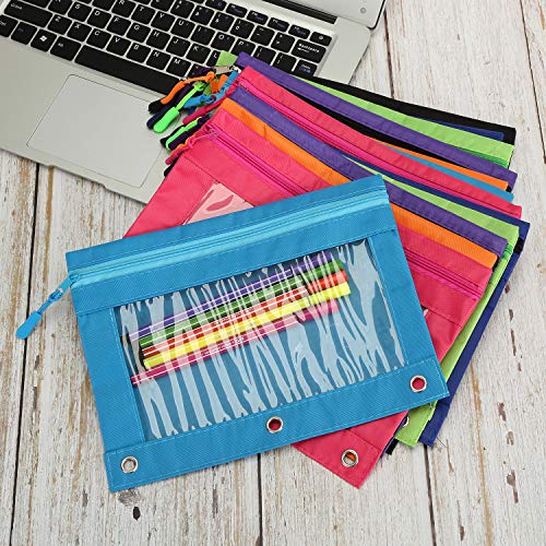Yopay 14 Pack Binder Pencil Pouch for 3 Ring Binder, B5 Size Zipper Pulls Pencil Bags Case, Cosmetic Bags with Clear Window for School, Office, Oxford Cloth, 7 Colors | The Storepaperoomates Retail Market - Fast Affordable Shopping