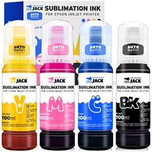 Printers Jack 4x100ml Sublimation Ink Auto Refill for Epson EcoTank Supertank Printers ET-2720 ET-4700 ET-2760 ET-3760 ET-4760 ET-2700 ET-2750 ET-4750 L3110 L3150 /Upgrade Version/Free ICC Printing