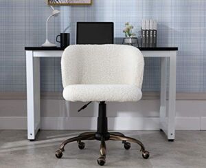 ZHENGHAO ZH4YOU Modern Faux Fur Desk Chair Sherpa, Swivel Vanity Chair Armless Make Up Stool with Curve Back for Bedroom/Home Office/Living Room/Dressing Room, White