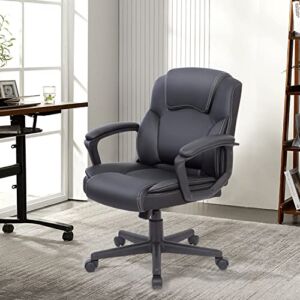 PTOULEMY Office Chair with Spring Cushion Computer Executive Desk Chair 360 Swivel Task Chair with arms PU Leather Ergonomic Chair