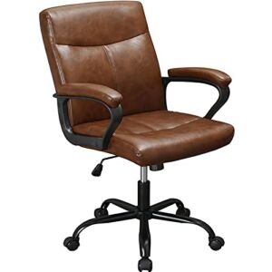 DICTAC Leather Office Chair Brown Desk Chair Home Office Desk Chair with Wheels Vintage Computer Chair Tan Executive Cahir Managerial Chair, Capacity 400lbs