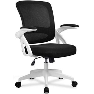 COMHOMA Office Chairs Ergonomic Desk Chair Mesh Computer Chair with Flip Up Armrest Mid Back Task Home Office Chair Swivel Chair with Smooth Casters White