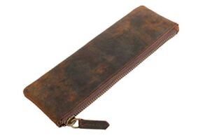 JYOS Leather Pen Pencil Case, Zip Pouch, Accessories holder, Stationery Bag, Classic Handmade Design (Vintage Brown)