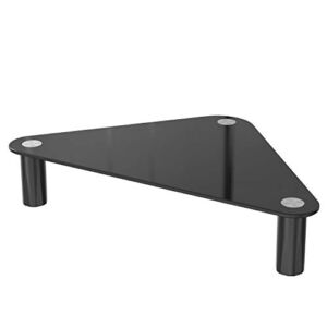 WALI Monitor Riser, Desktop Tabletop Corner Stand, Triangle Tempered Glass, Height Adjustable, for Flat Screen LCD LED TV, Laptop, Notebook, and Display, 20 X 11 inch (GTT003B), Black