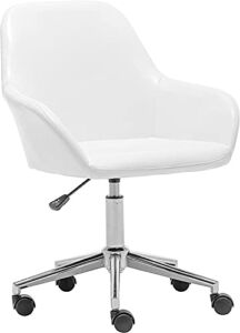BTEXPERT Office Arm Mid Back Home Computer, Wheels, Swivel, Height Adjustable Faux Armrests, Comfy Leather Desk Chair, White