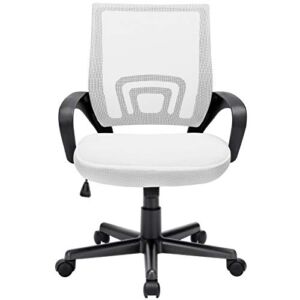 BOSSIN Office Chair Mesh Desk Chair Ergonomic Computer Chair with Lumbar Support Modern Executive Adjustable Chair Rolling Swivel Chairs for Women Men,Black (White)