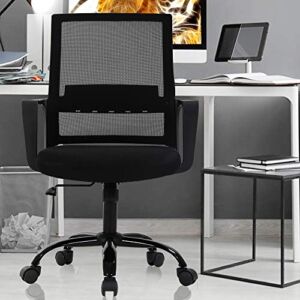 Ergonomic Office Chair Desk Chair Computer Chair Mid Back Mesh Chair with Lumbar Support & Armrest Modern Adjustable Height Swivel Task Executive Chair for Women Men Adult, Black