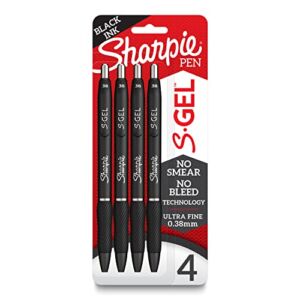 Sharpie S-Gel, Gel Pens, Ultra Fine Point (0.38mm), Black, 4 Count