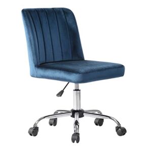 FurnitureR Blue Desk Chair, Computer Office Chair Adjustable Height Swivel, Velvet Uphosltery