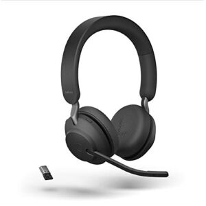 Jabra Evolve2 65 Wireless Headset USB Stereo UC, Bluetooth Dongle, Compatible with Zoom, Webex, Skype, Smartphones, Tablets, PC/MAC, 26599-989-999 (Black), Global Teck Gold Support Plan Included