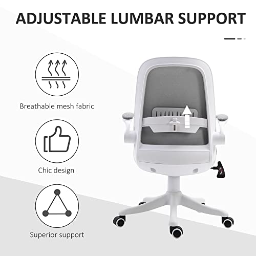 Vinsetto Linen-Touch Fabric Office Desk Chair Swivel Task Chair with Adjustable Lumbar Support, Height and Flip-up Padded Arms, Grey | The Storepaperoomates Retail Market - Fast Affordable Shopping