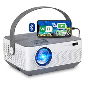 WiFi Projector Bluetooth 8400mAh Battery, Rechargeable Portable Home Projector, FANGOR 1080P Supported Movie Projector with Sync Smartphone Screen via WiFi/USB Cable, Compatible with iPhone, Laptop