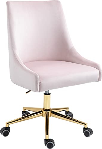 Meridian Furniture 163Pink Karina Collection Modern | Contemporary Velvet Upholstered Swivel and Adjustable Office Chair with Durable Rich Gold Base, 23″ W x 26″ D x 36″-39″ H, Pink | The Storepaperoomates Retail Market - Fast Affordable Shopping