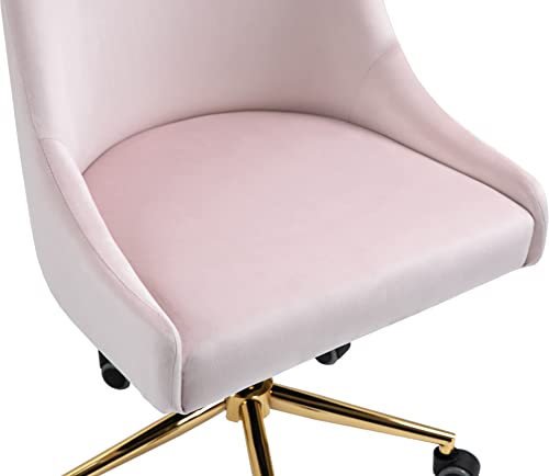 Meridian Furniture 163Pink Karina Collection Modern | Contemporary Velvet Upholstered Swivel and Adjustable Office Chair with Durable Rich Gold Base, 23″ W x 26″ D x 36″-39″ H, Pink | The Storepaperoomates Retail Market - Fast Affordable Shopping